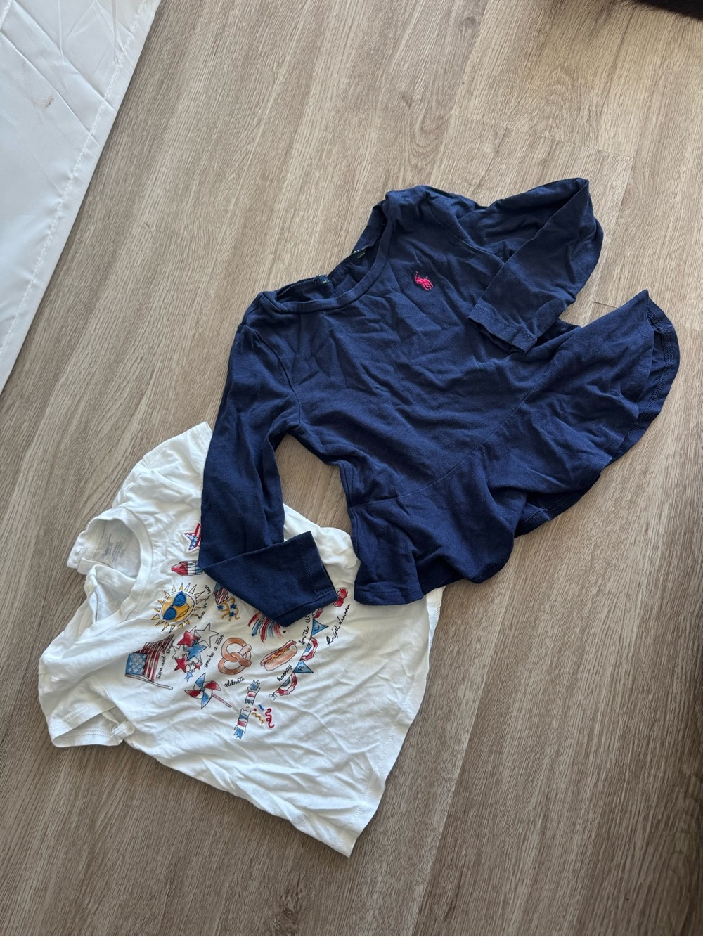 Polo by Ralph Lauren Navy Long-Sleeve Girls Tee with Pink Pony
